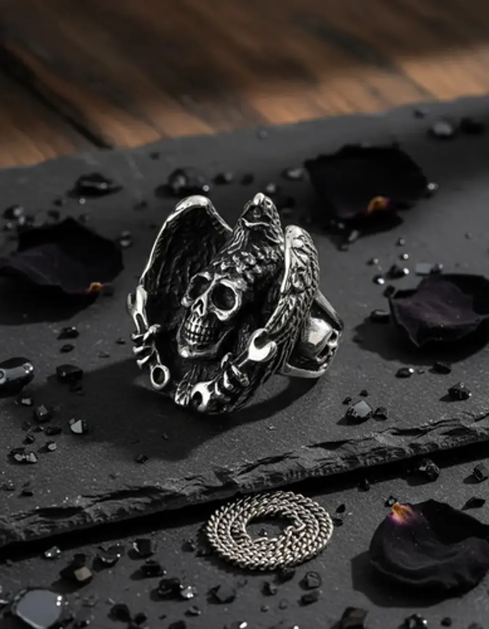 Anillo Para Hombre Forma Águila Cráneo Gótico Biker De Acero 4