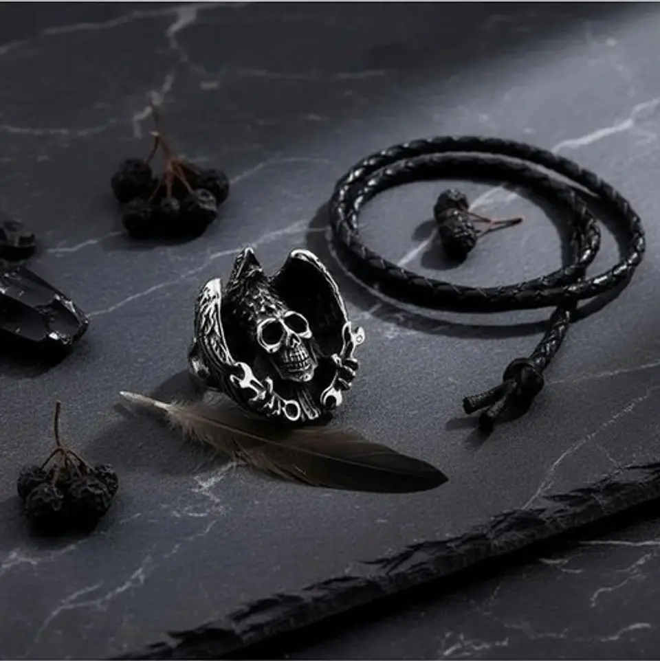 Anillo Para Hombre Forma Águila Cráneo Gótico Biker De Acero 6