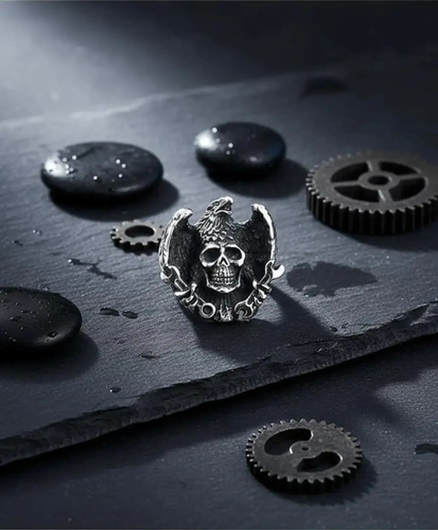 Anillo Para Hombre Forma Águila Cráneo Gótico Biker De Acero 7