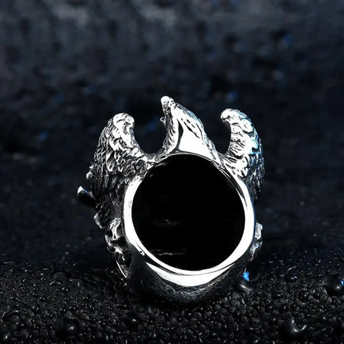 Anillo Para Hombre Forma Águila Cráneo Gótico Biker De Acero 9