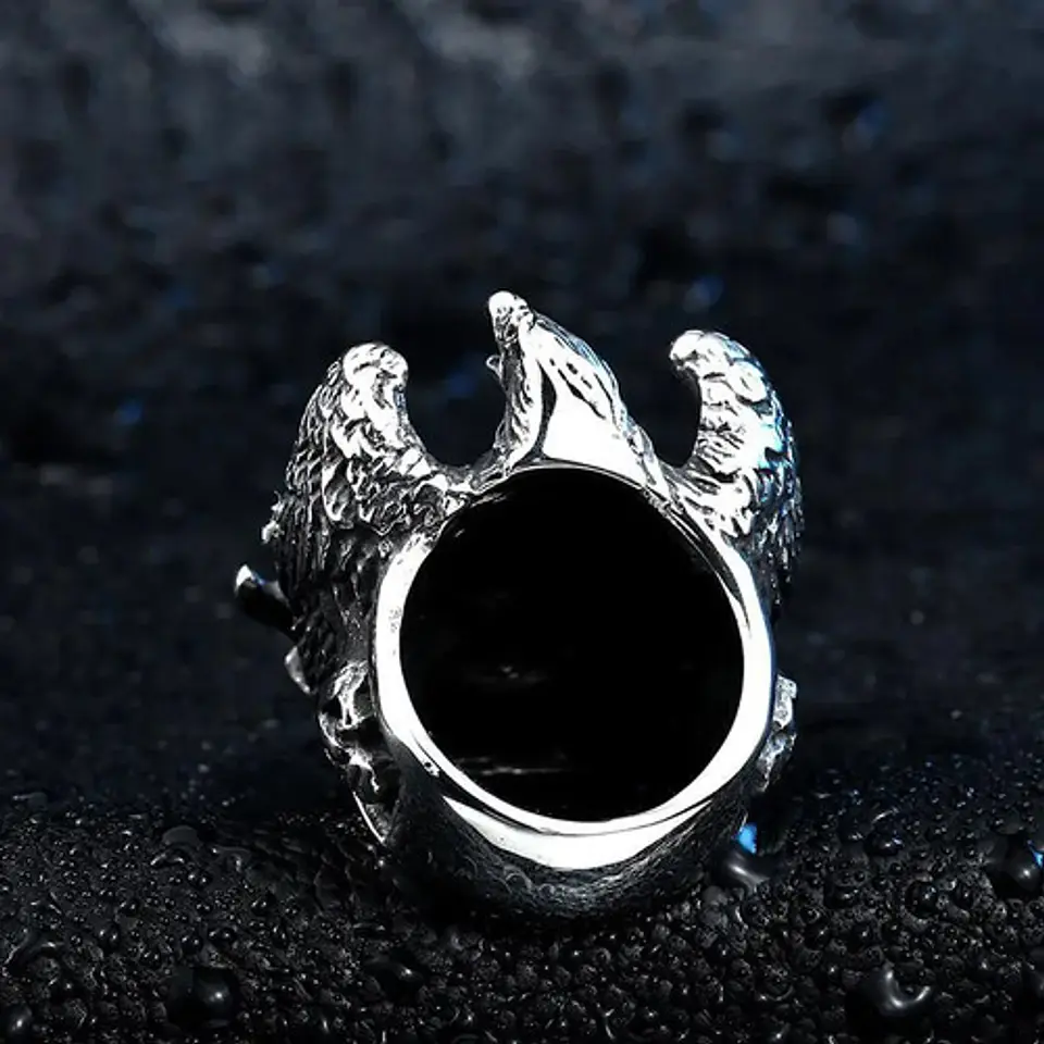Anillo Para Hombre Forma Águila Cráneo Gótico Biker De Acero 9