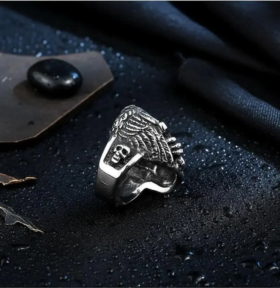 Anillo Para Hombre Forma Águila Cráneo Gótico Biker De Acero 10