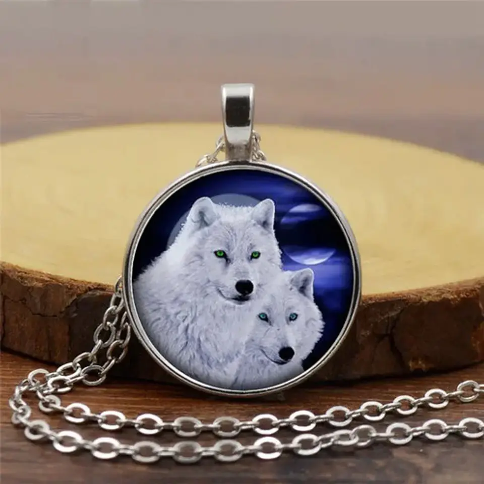Collar Colgante Lobo Nórdico Vikingo Cristal Hombre Y Mujer 4