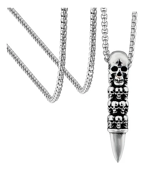 Collar Bala Cráneo Skull Calaveras Acero Inoxidable Hombre