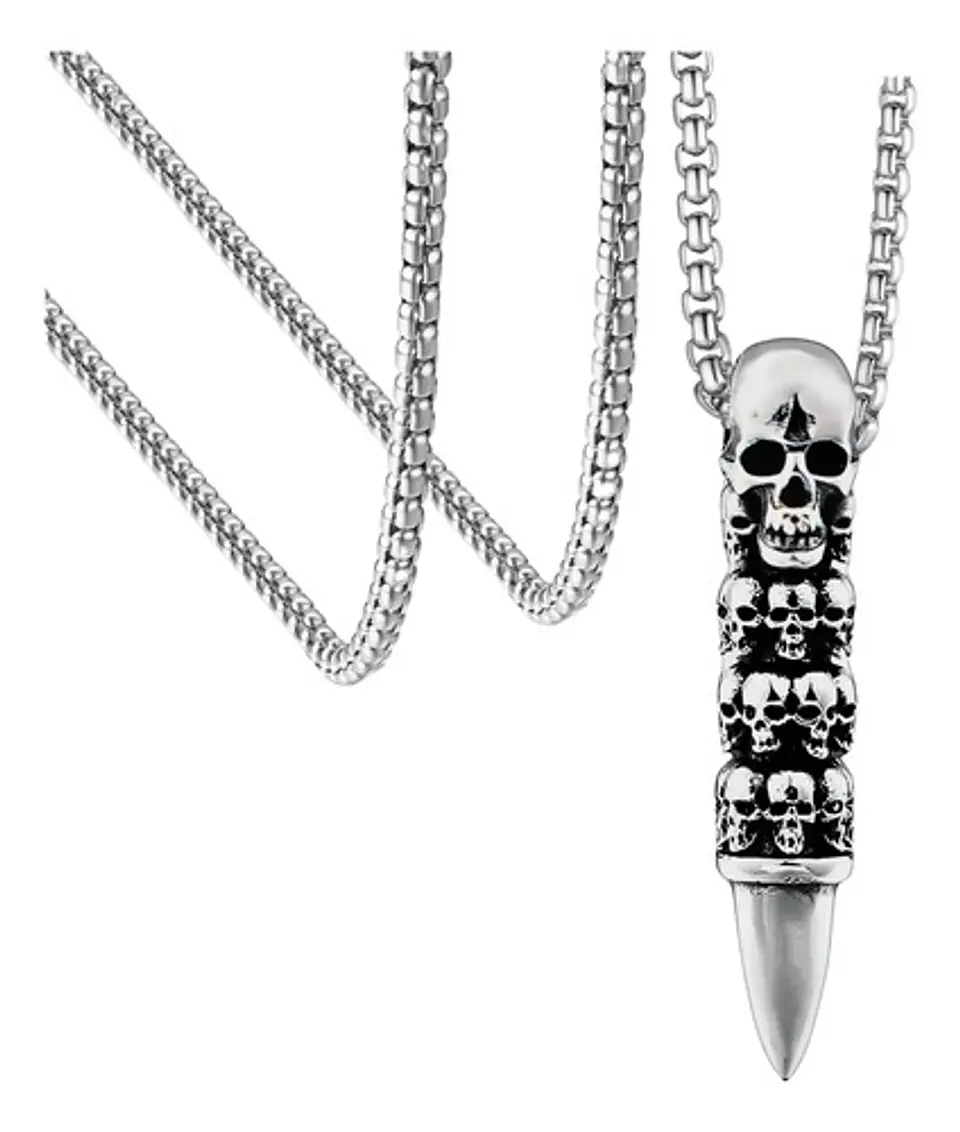 Collar Bala Cráneo Skull Calaveras Acero Inoxidable Hombre 1
