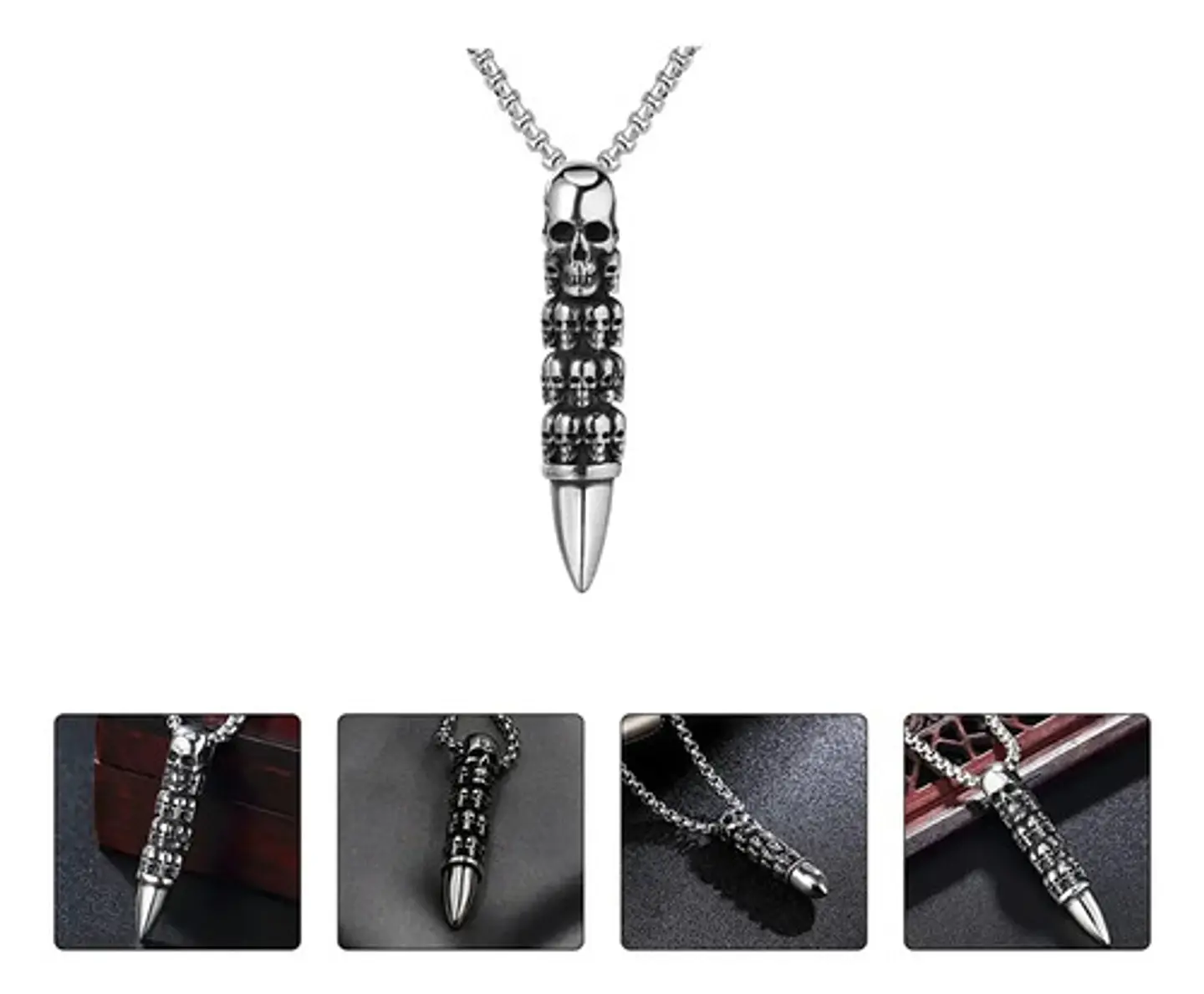 Collar Bala Cráneo Skull Calaveras Acero Inoxidable Hombre 3