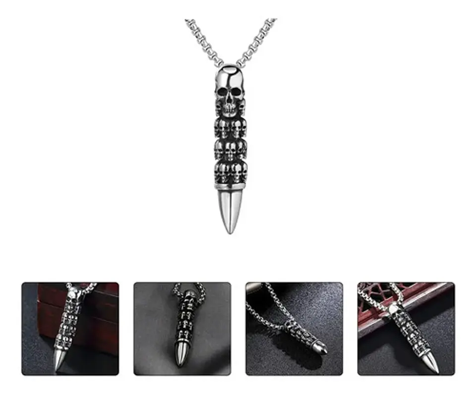 Collar Bala Cráneo Skull Calaveras Acero Inoxidable Hombre 3