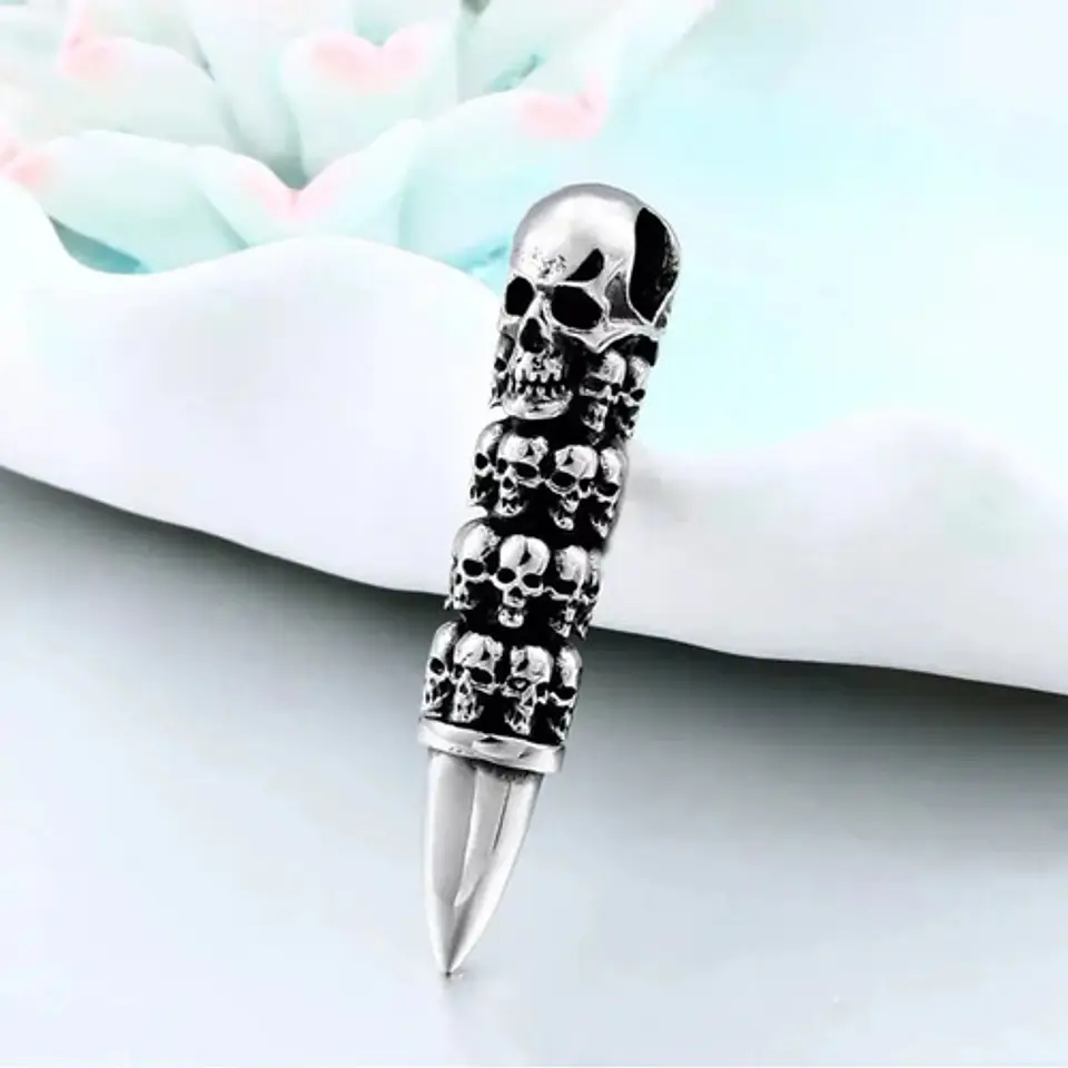 Collar Bala Cráneo Skull Calaveras Acero Inoxidable Hombre 8