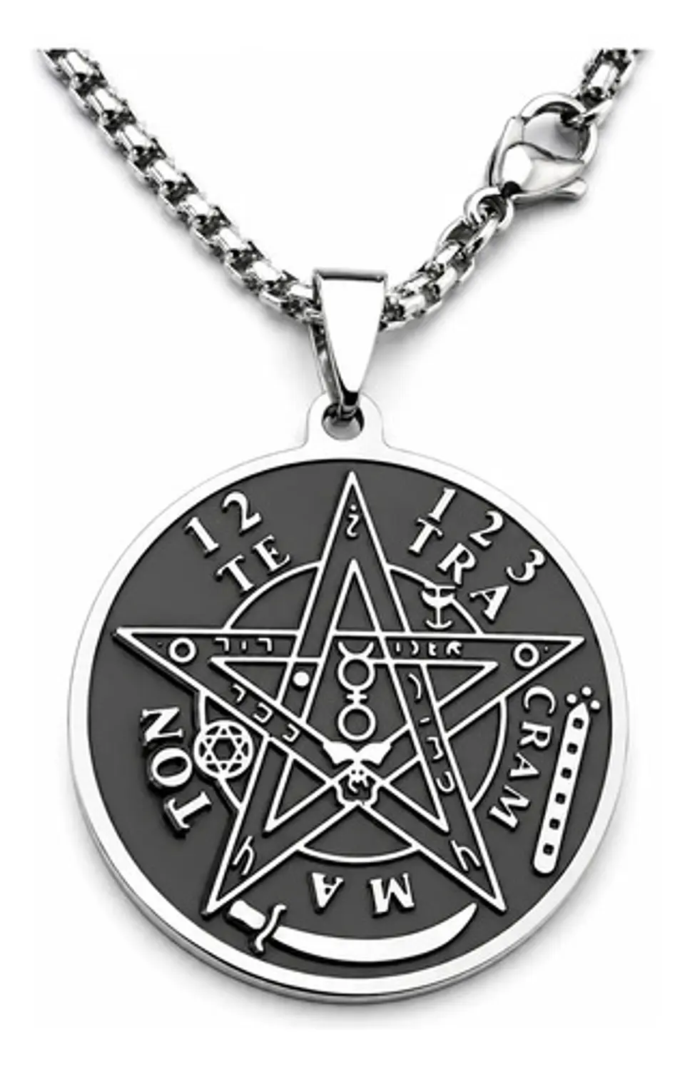 Collar De Acero Para Hombres Dije Pentagrama Tetragramaton Plateado 1