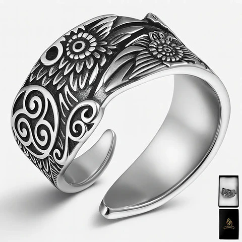 Anillo Color Plata  Pájaro Vikingo Acero Inoxidable Hombre