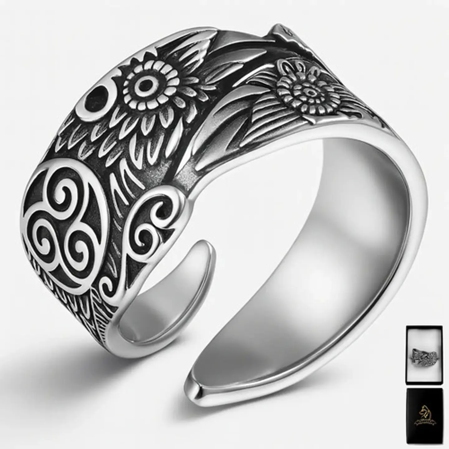 Anillo Color Plata  Pájaro Vikingo Acero Inoxidable Hombre 1