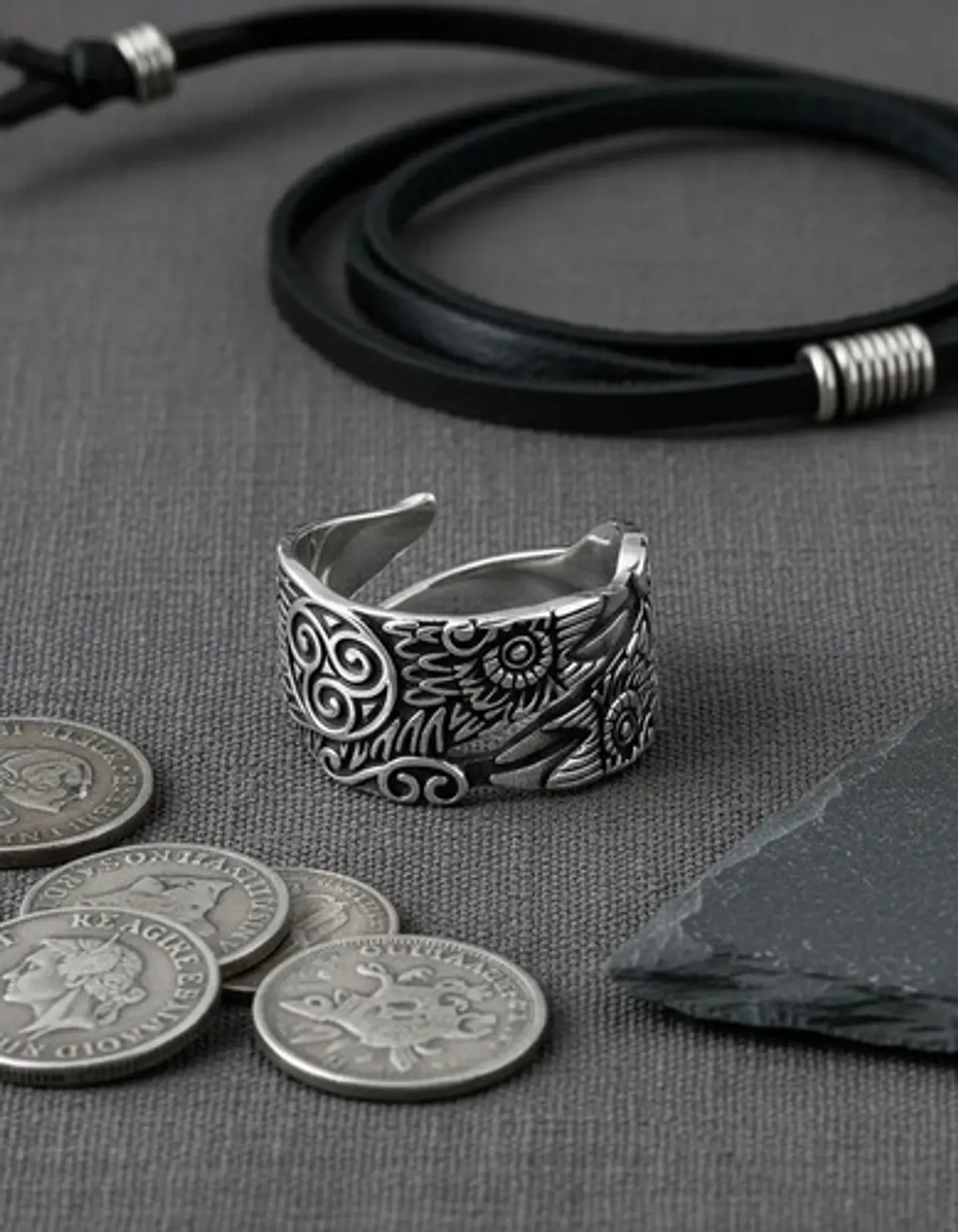 Anillo Color Plata  Pájaro Vikingo Acero Inoxidable Hombre 7
