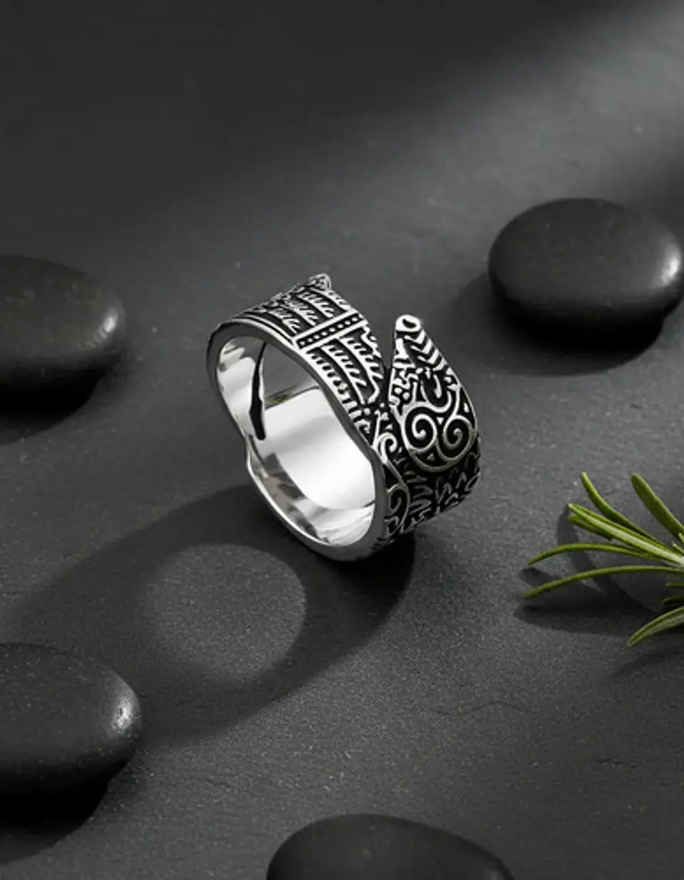 Anillo Color Plata  Pájaro Vikingo Acero Inoxidable Hombre 9