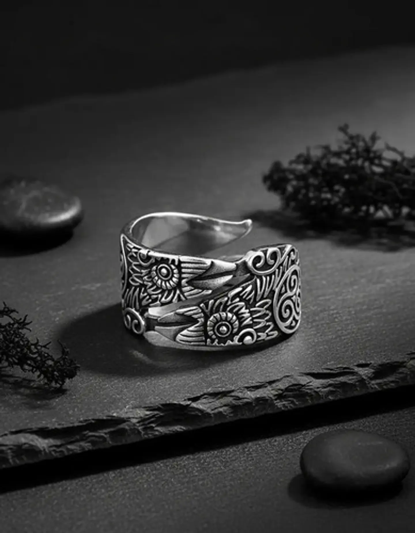 Anillo Color Plata  Pájaro Vikingo Acero Inoxidable Hombre 10