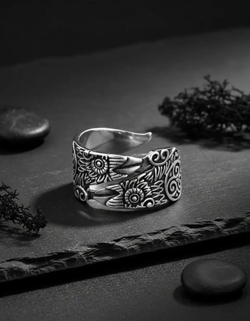 Anillo Color Plata  Pájaro Vikingo Acero Inoxidable Hombre 10