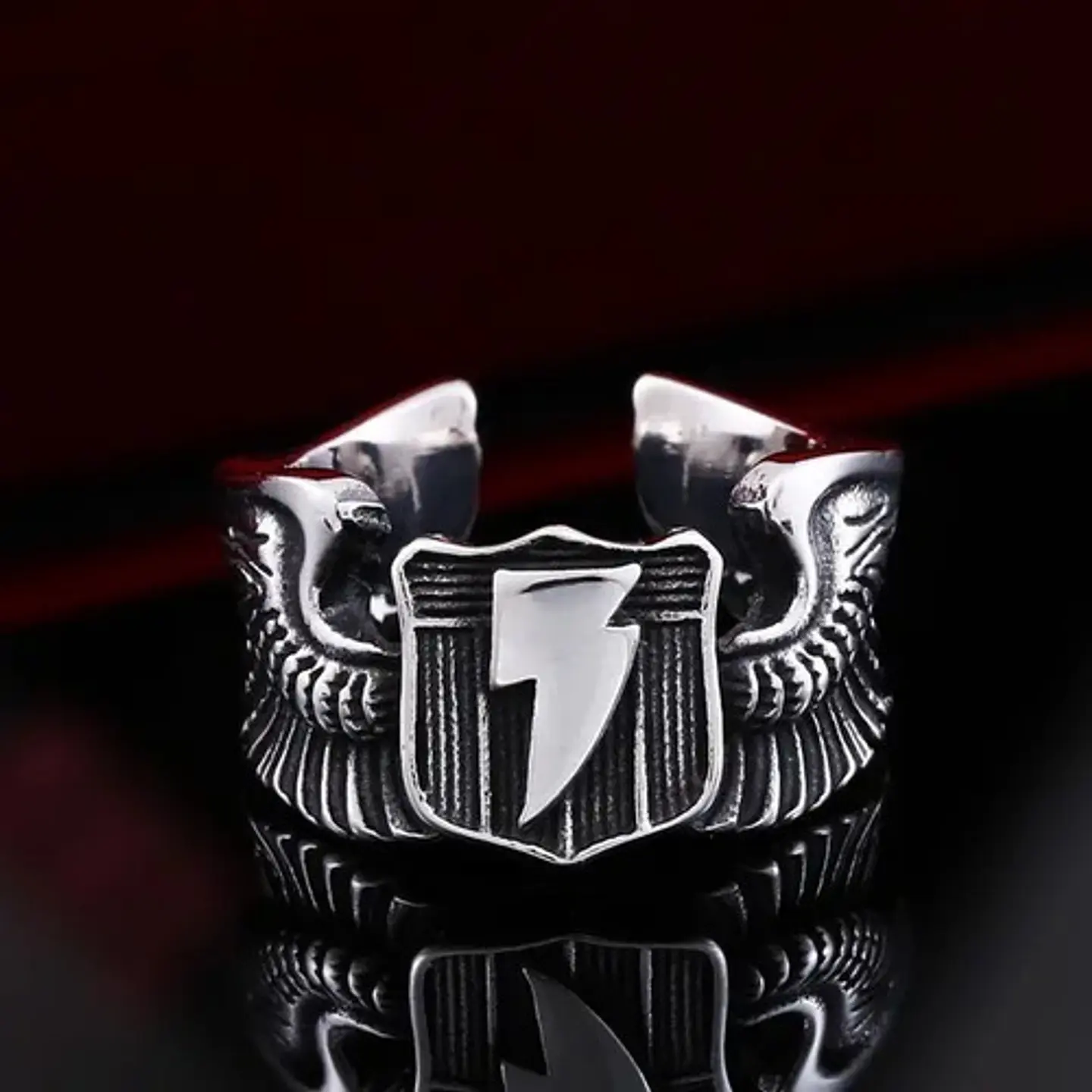 Anillo Alas Rayo Flash Color Plata Acero Inoxidable Hombre 2
