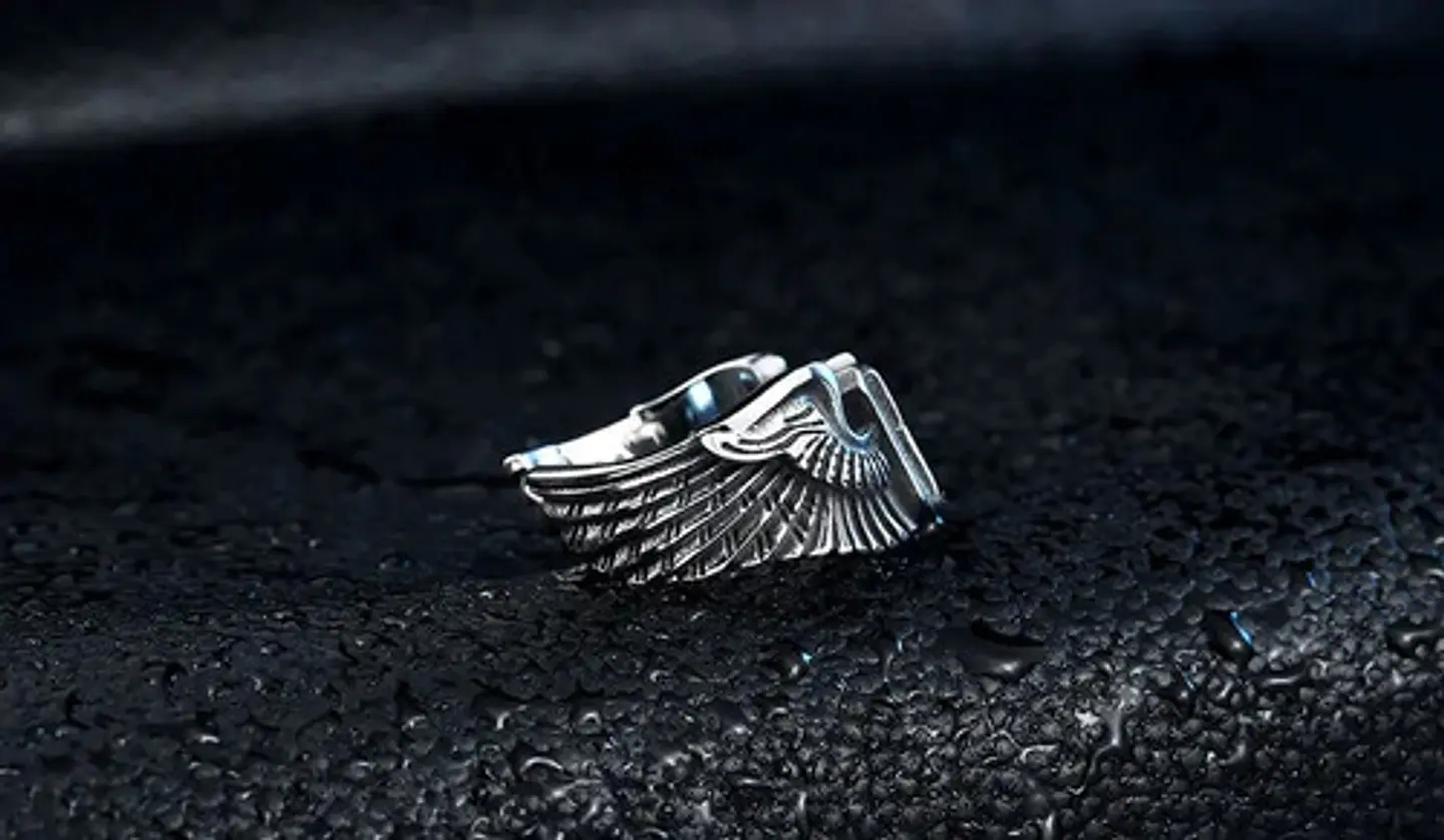 Anillo Alas Rayo Flash Color Plata Acero Inoxidable Hombre 5