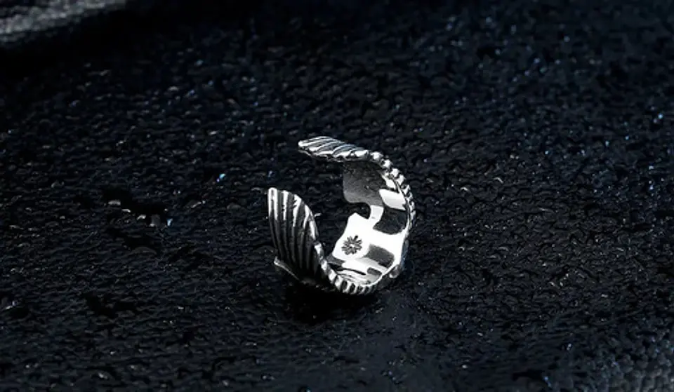 Anillo Alas Rayo Flash Color Plata Acero Inoxidable Hombre 6