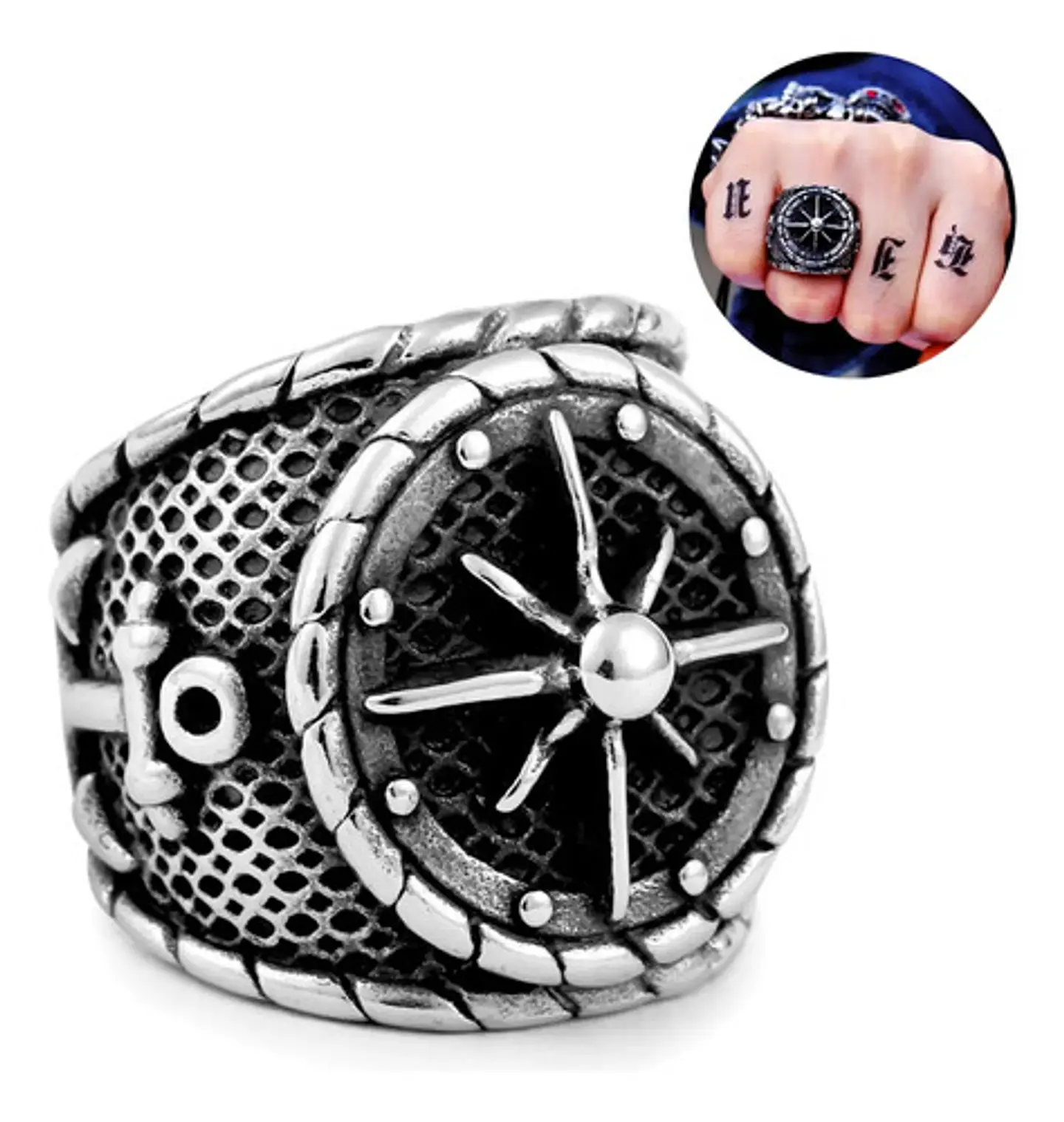 Anillo Brújula Vikingo Color Plata Acero Inoxidable Hombre 1
