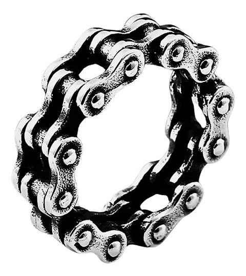Anillo Tipo Cadena Moto Color Plata Acero Inoxidable Hombre