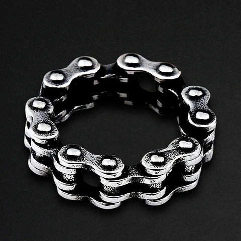 Anillo Tipo Cadena Moto Color Plata Acero Inoxidable Hombre