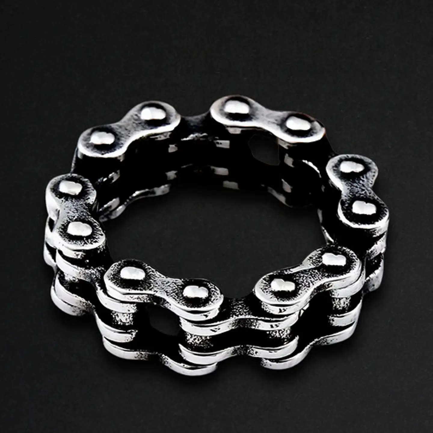 Anillo Tipo Cadena Moto Color Plata Acero Inoxidable Hombre 2