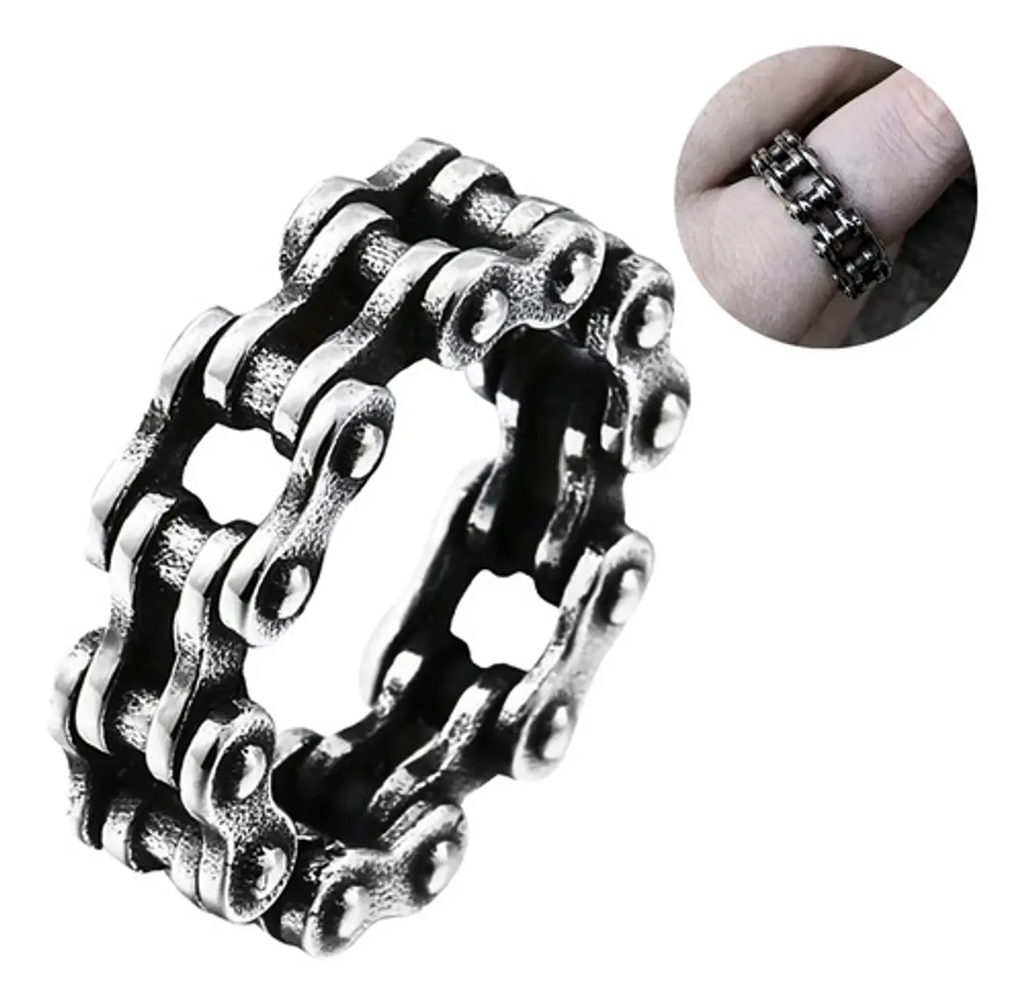 Anillo Tipo Cadena Moto Color Plata Acero Inoxidable Hombre 6