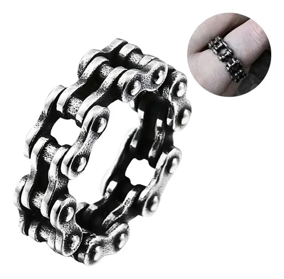 Anillo Tipo Cadena Moto Color Plata Acero Inoxidable Hombre 6