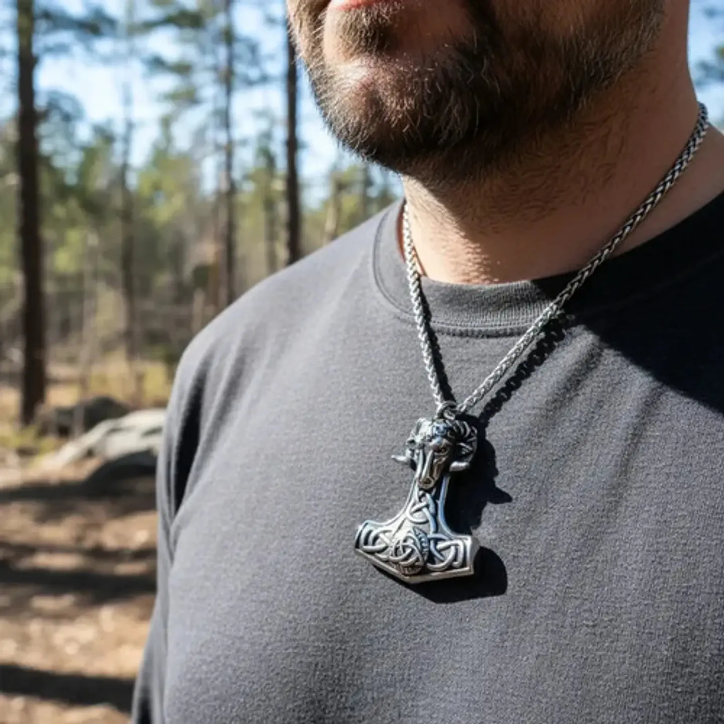Collar Amuleto Vikingo En Acero Hombre Dije Heidrun Carnero 3