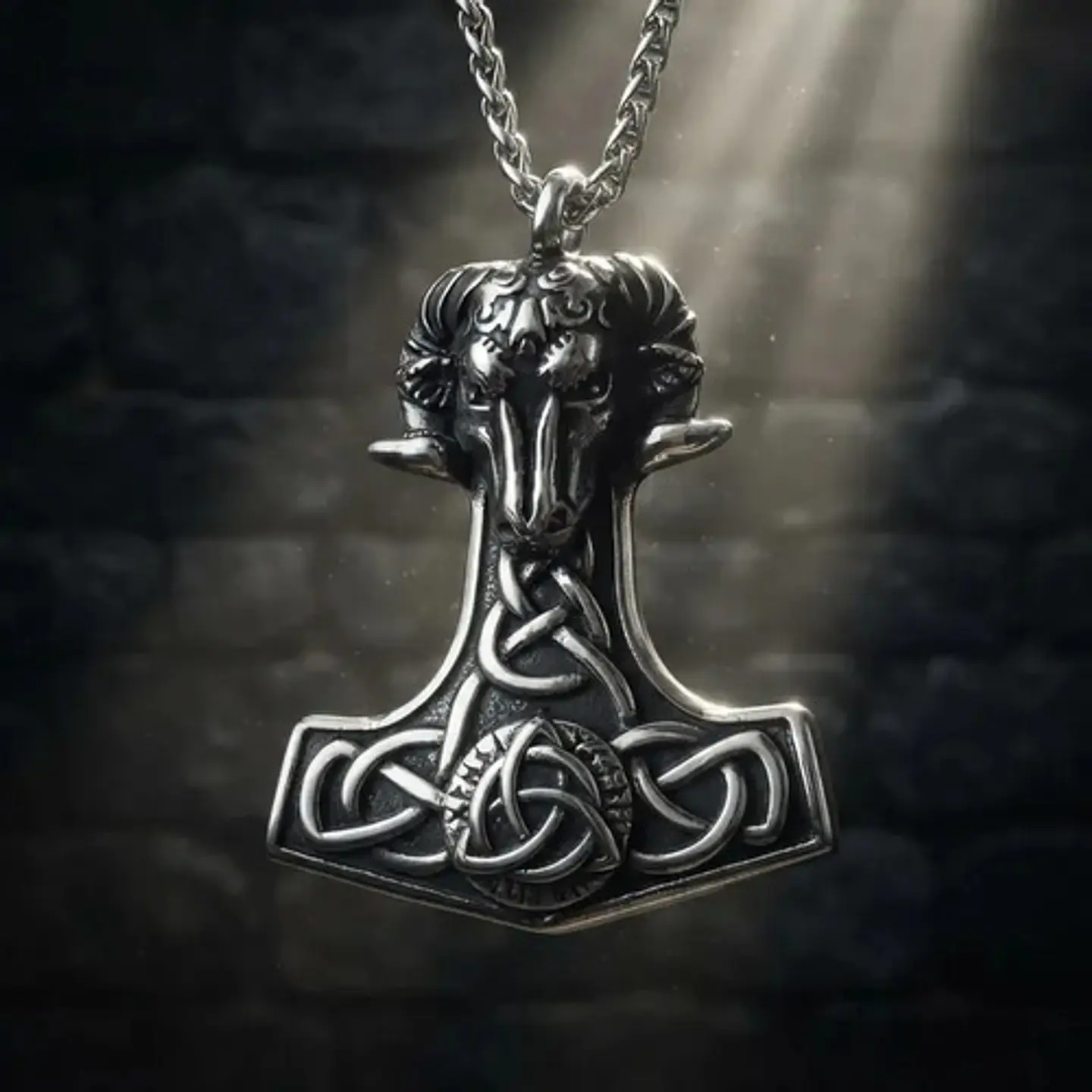 Collar Amuleto Vikingo En Acero Hombre Dije Heidrun Carnero 11