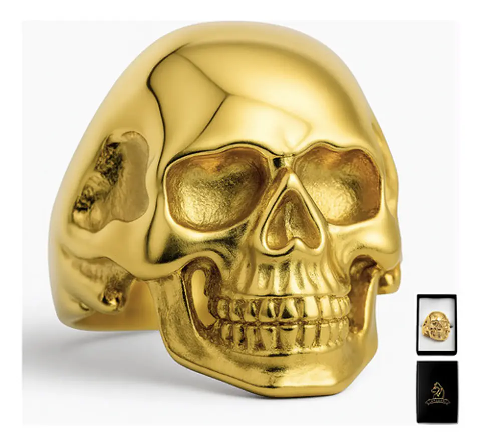 Anillo Sk Cráneo Calavera Color Oro Acero Inoxidable Hombre 1