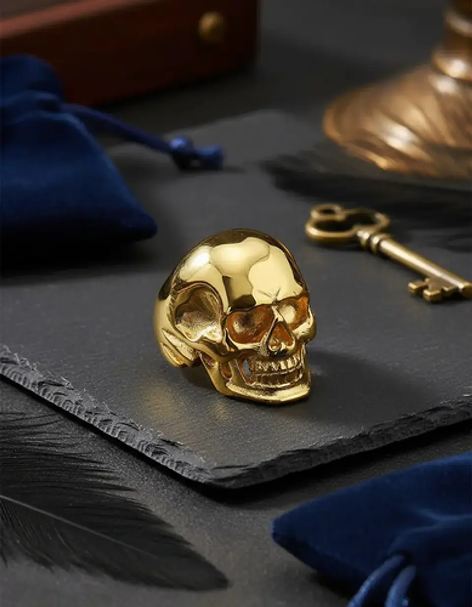 Anillo Sk Cráneo Calavera Color Oro Acero Inoxidable Hombre 10