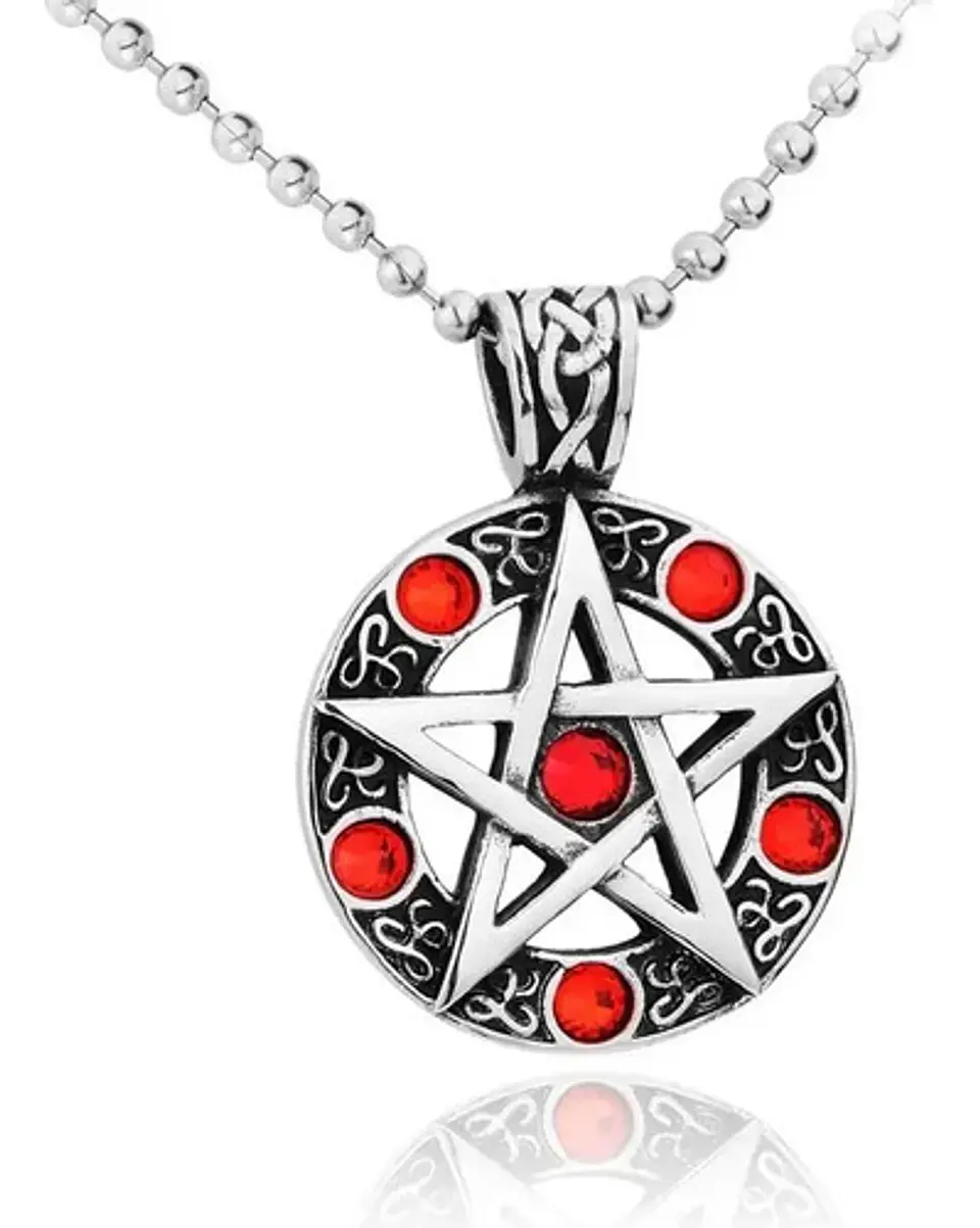 Collar Estrella Pentagrama Ojo Rojo Gótico Hombre Y Mujer  1