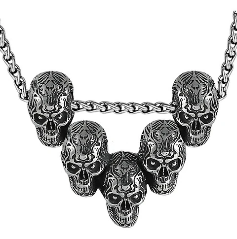 Collar Para Hombres Dije Familia De Cráneos Calavera Gótico