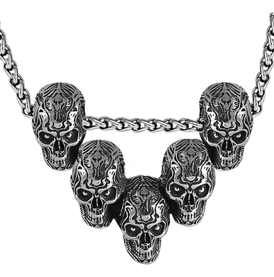 Collar Para Hombres Dije Familia De Cráneos Calavera Gótico 1