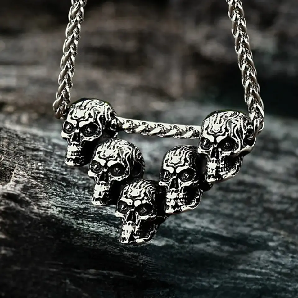 Collar Para Hombres Dije Familia De Cráneos Calavera Gótico 7