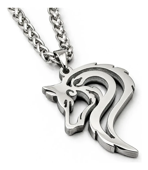 Collar Vikingo Acero Para Hombres Dije Lobo Nórdico Amuleto