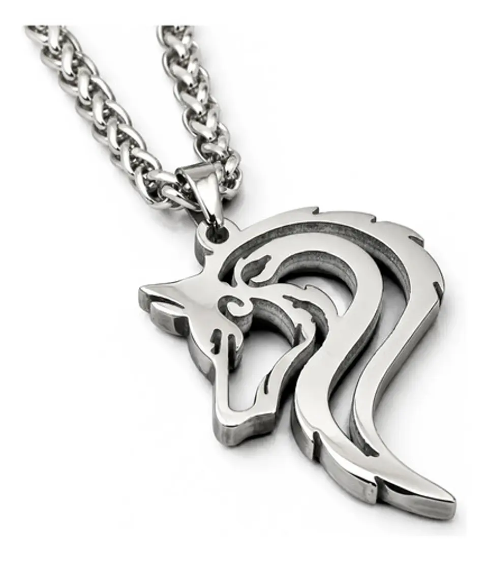 Collar Vikingo Acero Para Hombres Dije Lobo Nórdico Amuleto 1