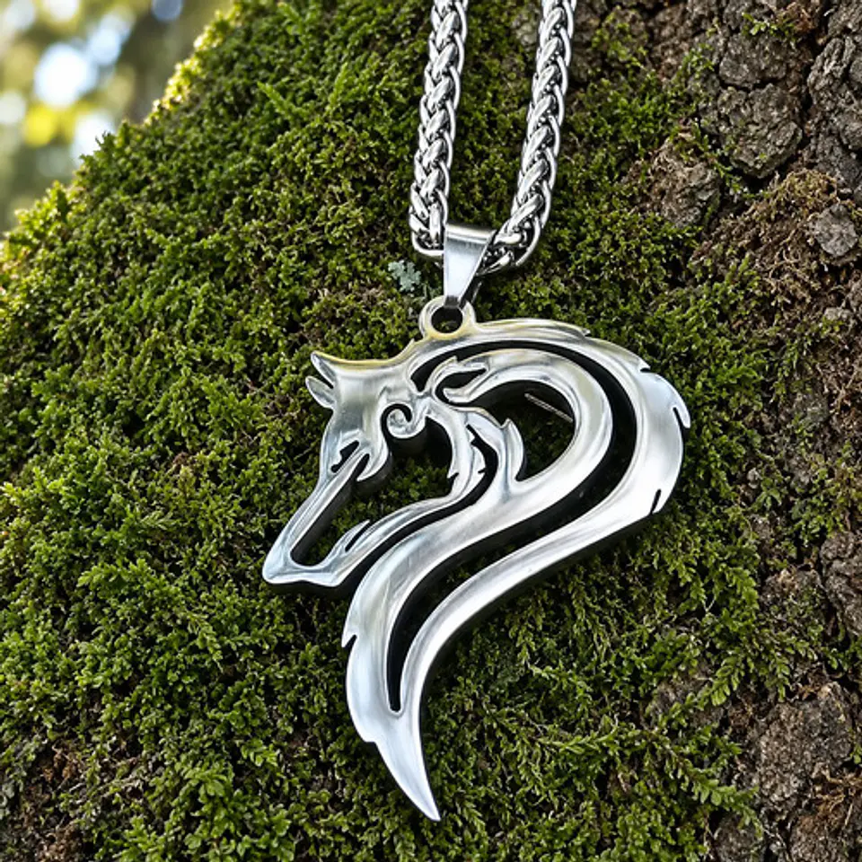 Collar Vikingo Acero Para Hombres Dije Lobo Nórdico Amuleto 4