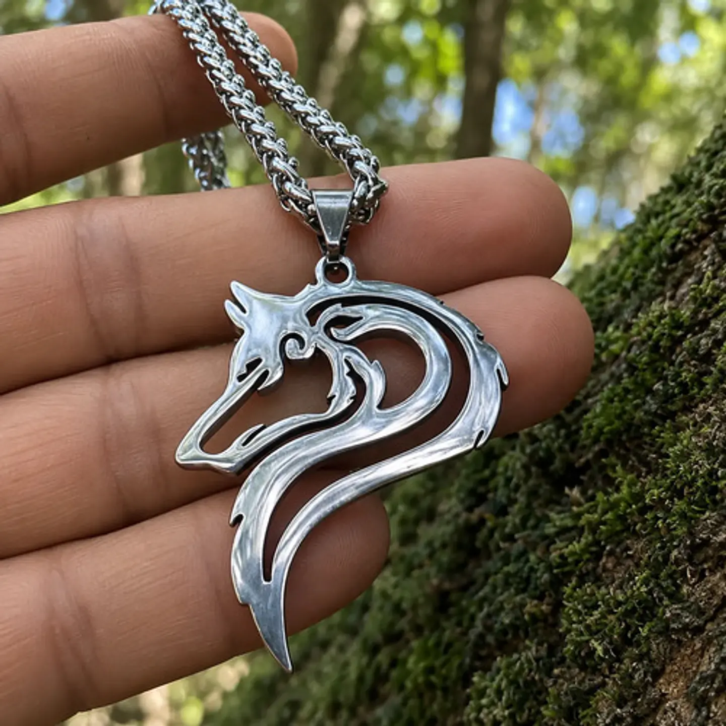 Collar Vikingo Acero Para Hombres Dije Lobo Nórdico Amuleto 5