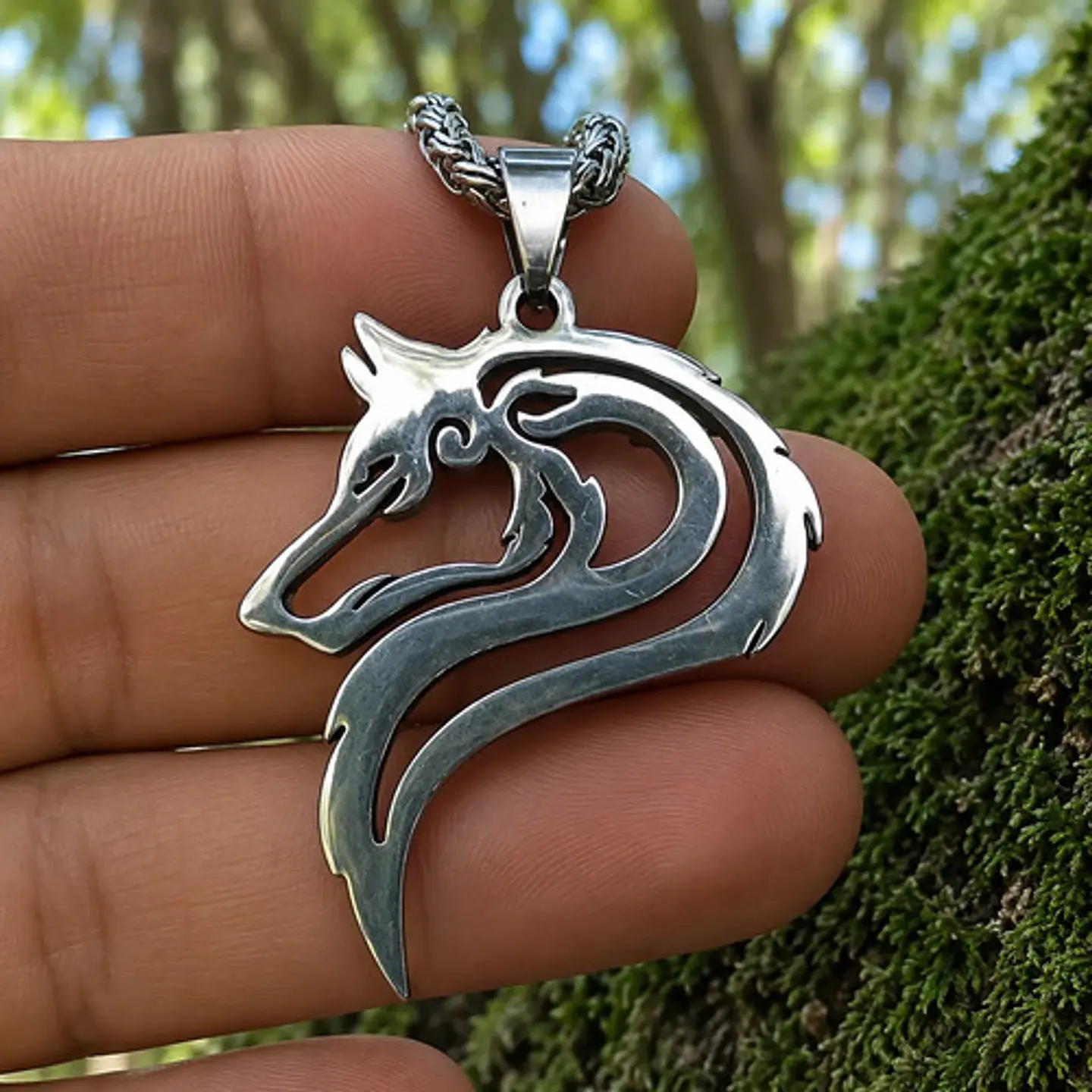 Collar Vikingo Acero Para Hombres Dije Lobo Nórdico Amuleto 7