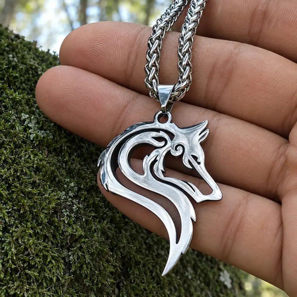 Collar Vikingo Acero Para Hombres Dije Lobo Nórdico Amuleto 8