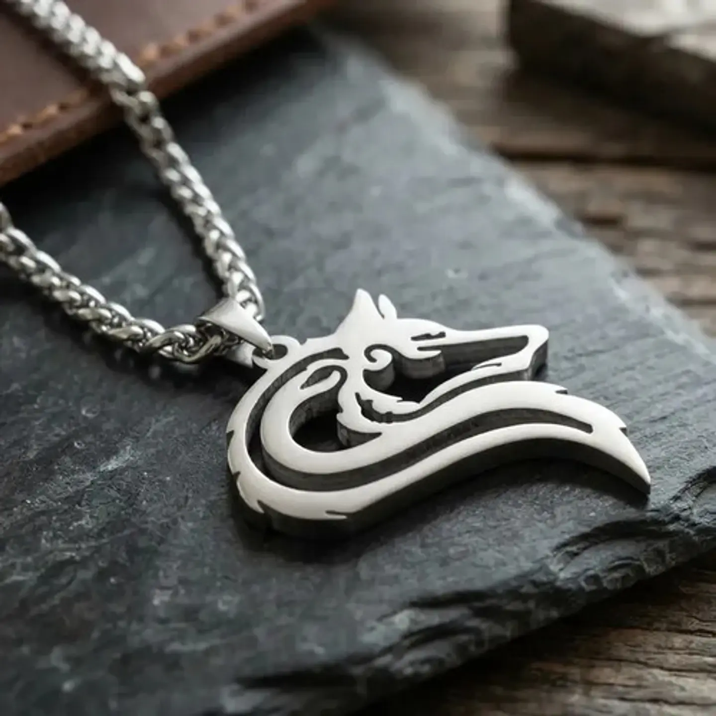 Collar Vikingo Acero Para Hombres Dije Lobo Nórdico Amuleto 10