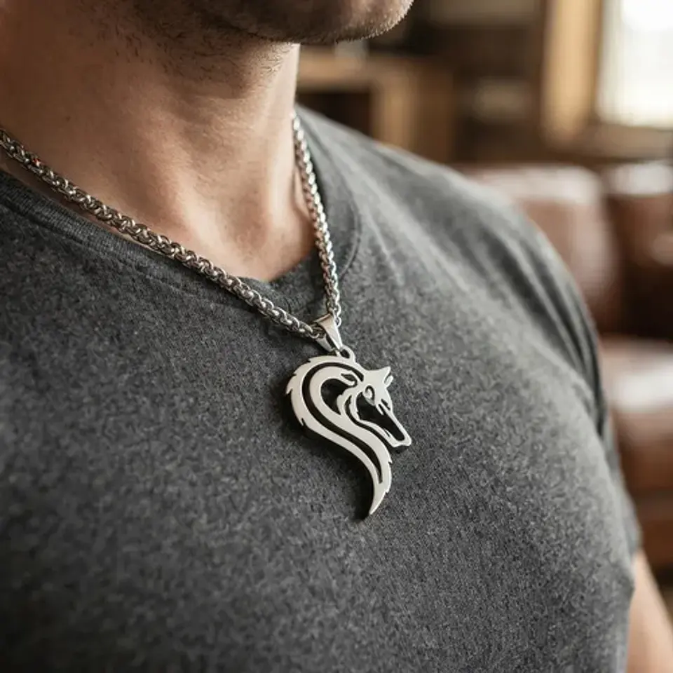 Collar Vikingo Acero Para Hombres Dije Lobo Nórdico Amuleto 11