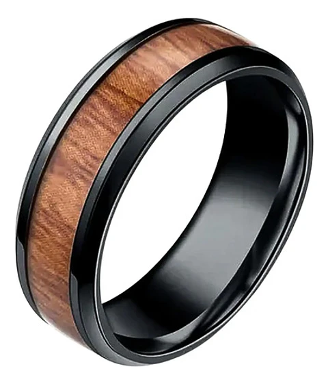 Anillo Acero Inoxidable Color Oro Madera Para Hombre Mujer