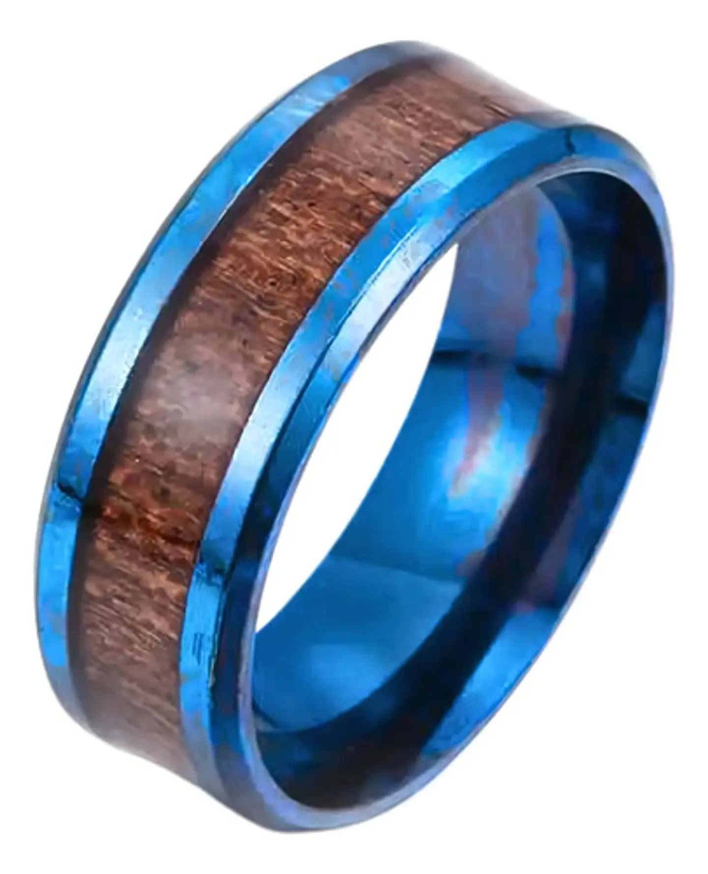 Anillo Acero Inoxidable Color Oro Madera Para Hombre Mujer 10