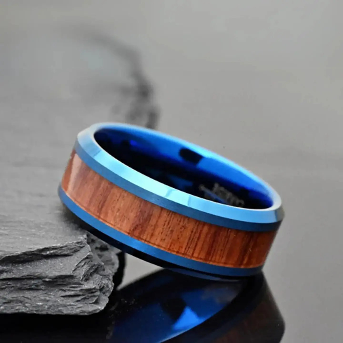 Anillo Acero Inoxidable Color Oro Madera Para Hombre Mujer 11
