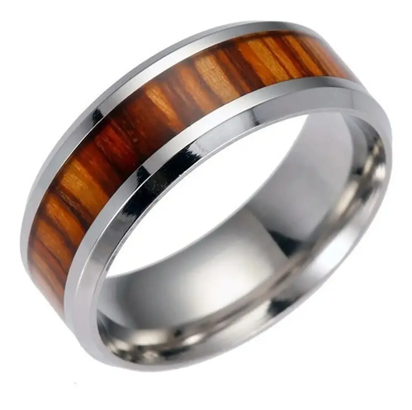 Anillo Acero Inoxidable Color Oro Madera Para Hombre Mujer 13