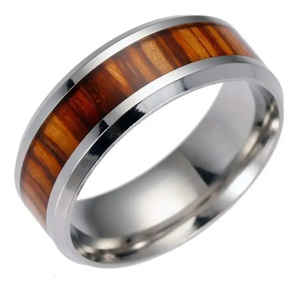 Anillo Acero Inoxidable Color Oro Madera Para Hombre Mujer 13