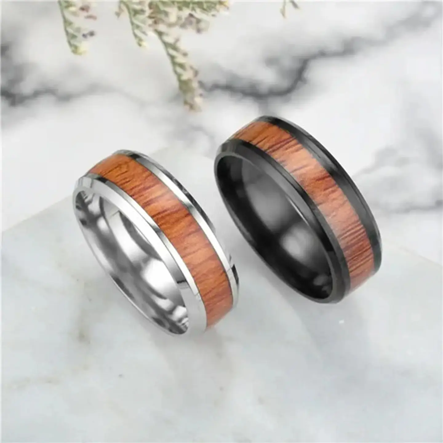 Anillo Acero Inoxidable Color Oro Madera Para Hombre Mujer 14